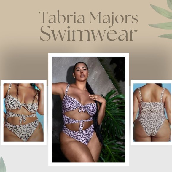 Tabria Majors Animal Bandeau Tie Front One Pc - Picture 1 of 7